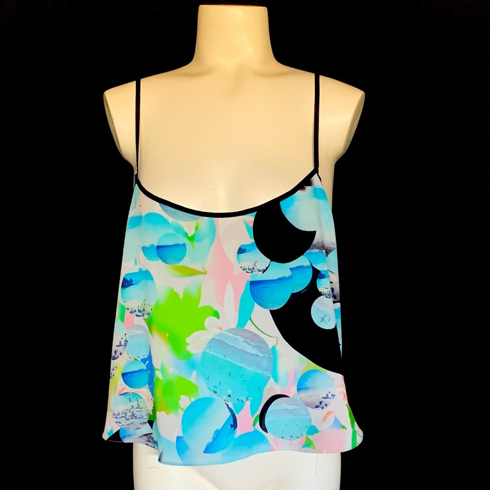 Topshop Spaghetti strap top with top black trimming & blue white black print 12